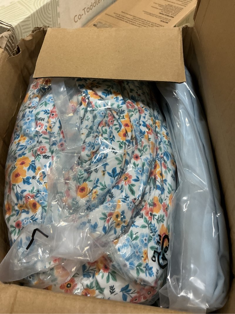 Condition photo showing Good Condition for bloomhaven queen comforter set - 7 pieces blue classic puff floral bedding sets for all seasons, shabby chic farmhouse bed in a bag queen with wildflowers fluffy comforter, sheets, pillowcases & shams aster marigold queen