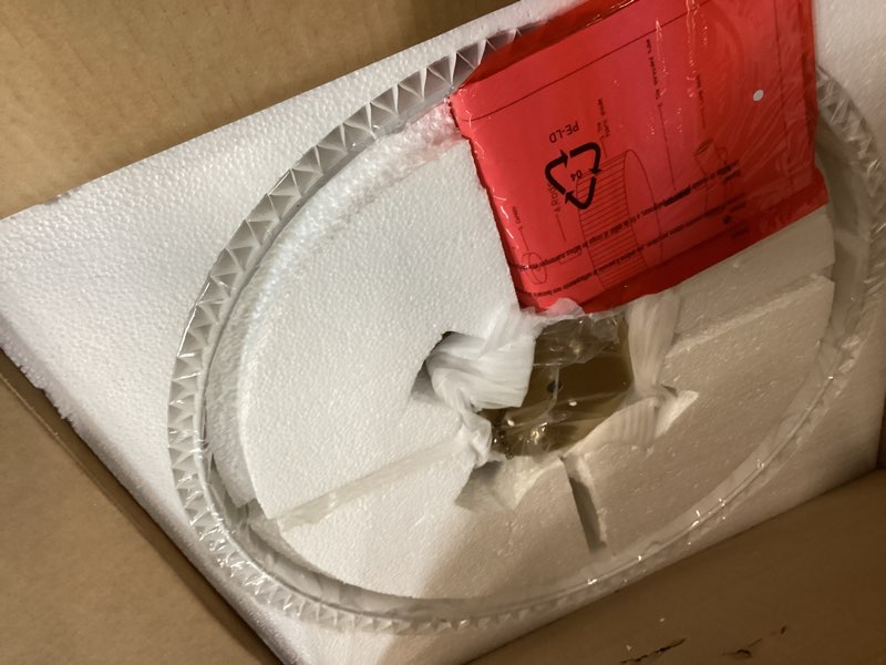 Condition photo showing New/Like New for gold semi flush mount ceiling lights, 4-light 18" ceiling light fixture with white pleated fabric shade, drum lamp for nursery hallway bedroom kitchen, ad-25036-4sf-gd gold, pleated shade 18", single shade