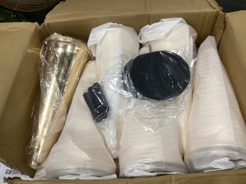 Condition photo showing Good Condition for 12 pcs tall gold trumpet vases for centerpieces & wedding tables - 21.65" tall gold flower vase set with weighted base, metal trumpet centerpieces for tables (bases para centros de mesa) modern