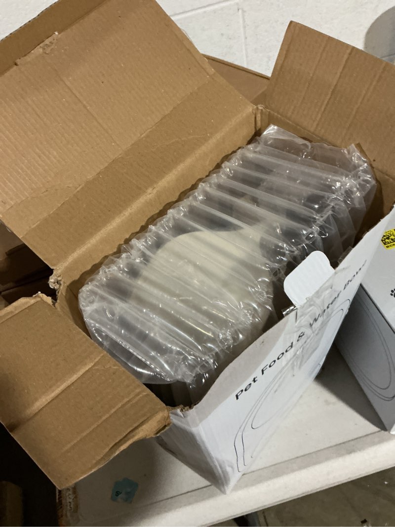 Condition photo showing New/Like New for malsipree dog bowls elevated & pet bowls - small, sand beige - 45° tilt stand with splash guard - dog feeding station with ceramic dishes for food & water