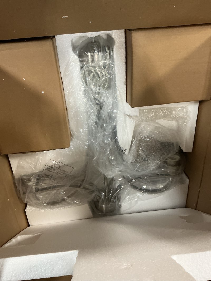 Condition photo showing As Is for VINLUZ 5 Light Modern Pendant Lighting Farmhouse Brushed Nickel Chandelier with White Frosted Glass Shades for Kitchen Foyer Dining Room Living Room Brushed Nickel 5 Light