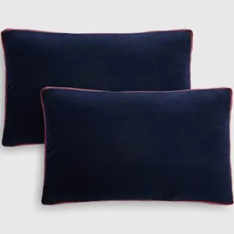 contrast velvet edge pillow cover /navy/bordeaux 12x20