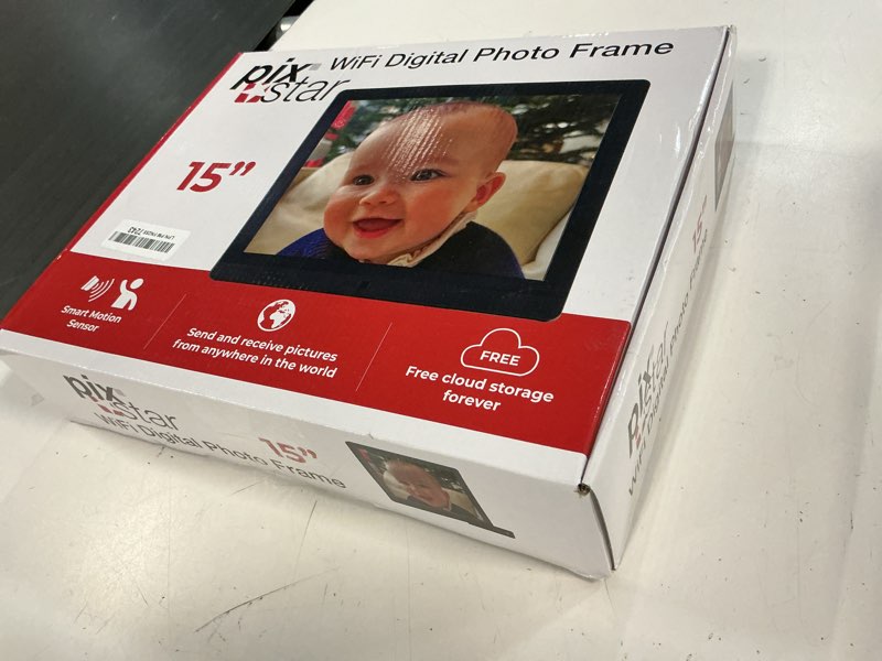 Condition photo showing New/Like New for pixstar 15 inch large digital frame wifi | free unlimited cloud | share videos and photos by email or app | motion sensor | best usnews digital photo frame 2024 | large electronic picture frame