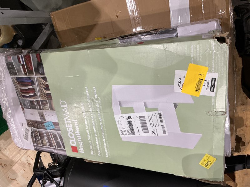 Condition photo showing As Is for closetmaid brightwood 31.75-in x 19.67-in d white solid shelving wood closet corner shelf (3 shelves)