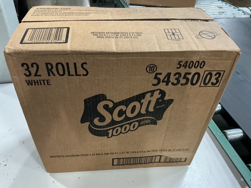 Condition photo showing New/Like New for scott 1000 trusted clean toilet paper, 32 rolls, septic-safe, 1-ply toilet tissue regular 1000 sheets (pack of 32)