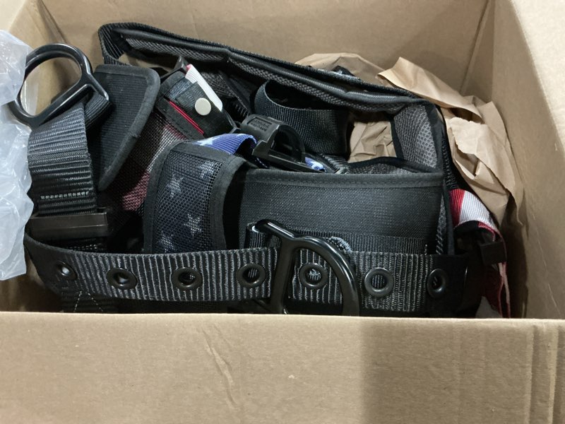 Condition photo showing Good Condition for afp fall protection full-body premium safety harness, 8” thick support belt, aluminum d-rings, tongue buckle (osha/ansi ppe) large-xlarge american flag