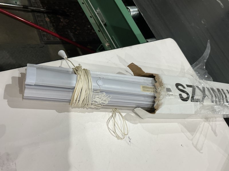 Condition photo showing As Is for similar to not exact measurement may vary lazblinds cordless faux wood blinds with crown valance, room darkening & light control, 2 inch horizontal window blinds, blinds for indoor windows - 34\" w x 36\" h, white white 34\"w x 36\"h