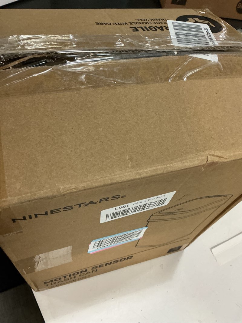 Condition photo showing Good Condition for Ninestars DZT-12-5 Bedroom or Bathroom Automatic Touchless Infrared Motion Sensor Trash Can, 3 Gal 12L, Stainless Steel Base (Rectangular, Black Lid) Black 3 Gal Trash Can