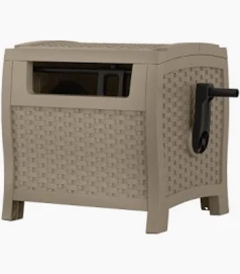 suncast slide trak hideaway plastic 175-ft container hose reel one_size in white | ptw175dc