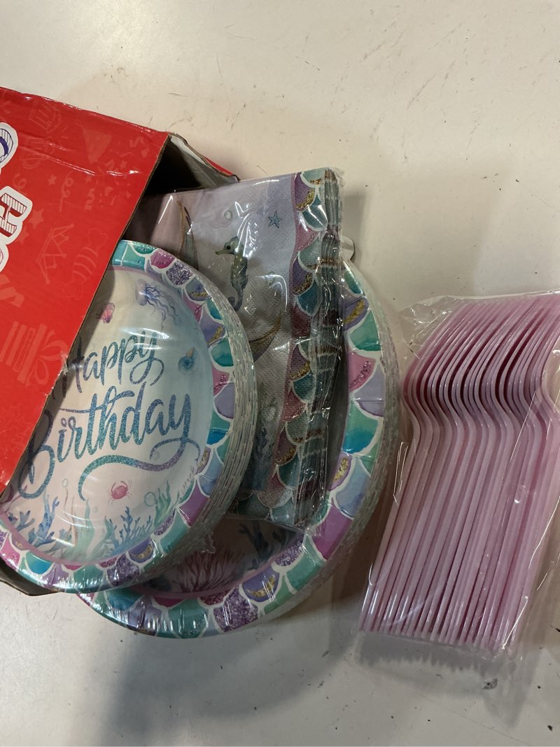 Condition photo showing New/Like New for 96pcs 4th mermaid birthday party decorations pink blue mermaid 4th birthday plates and napkins disposable little mermaids tableware set for girls 4 year old mermaids party supplies, serves 24