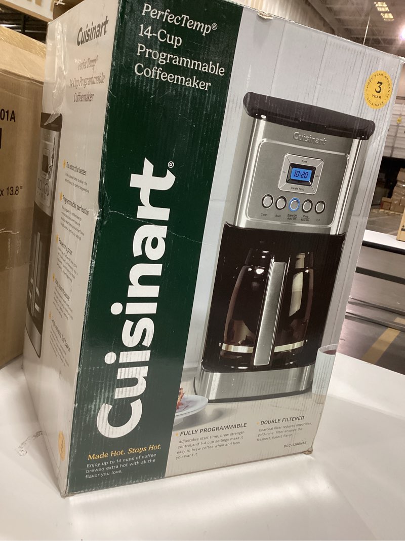 Condition photo showing As Is for Cuisinart 14-Cup Coffee Maker, Programmable PerfecTemp Glass Carafe Coffee Machine with 1-4 Cup Setting, Brew Strength Control and Pause, Stainless Steel, DCC-3200NAS 14-Cup Glass Stainless Steel