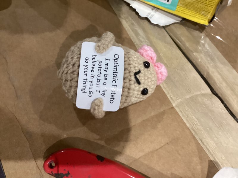 Condition photo showing New/Like New for positive funny crochet potato gifts for girls dad women men friend,mother's day easter birthday gifts from daughter son handmade kintted crochet doll with emotional encouragement card desktop decors