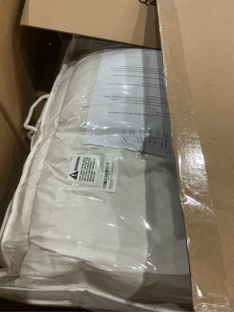 Condition photo showing As Is for (used)down dreams manchester mills classic pillows - king/medium support 2-pack
