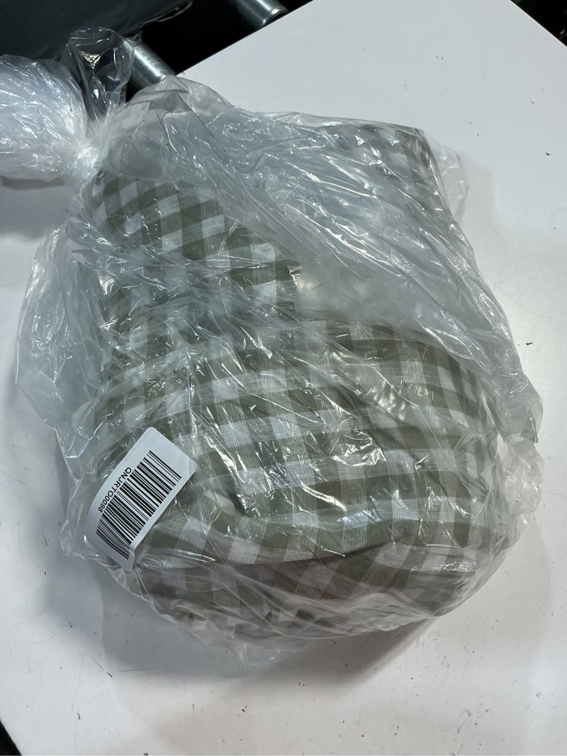 Condition photo showing As Is for european linen gingham duvet cover set, full/queen, willowleaf
