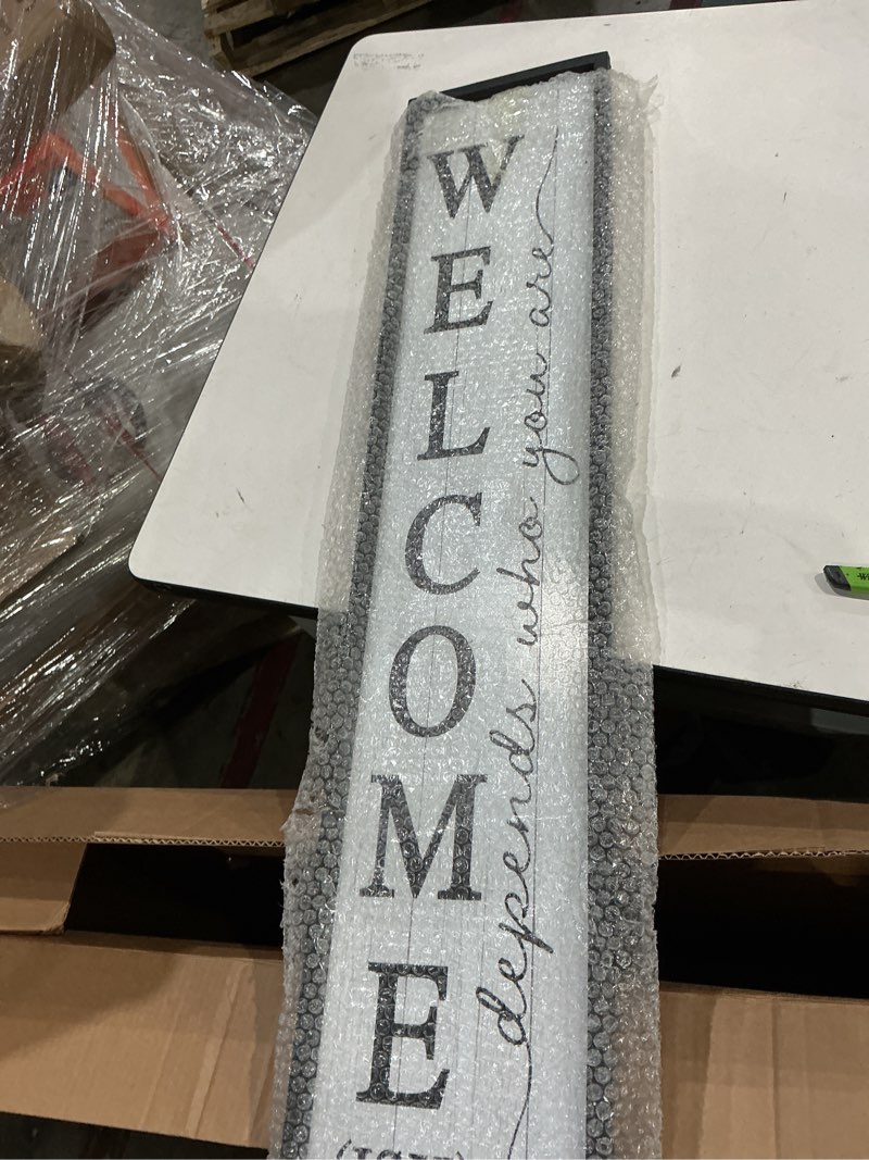Condition photo showing New/Like New for welcome-ish sign for front porch standing 45"x9" large outdoor welcome tall vertical funny signs for home outside door wall decor (black) 45"l x 9"w welcome-ish sign (black)