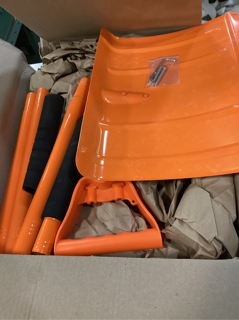 Condition photo showing Good Condition for Heavy Duty Snow Shovel for Driveway 67 Inch Snow Shovel with Ergonomic Labor-Saving Handle Tool, Snow Removal with Large Scoop Shovel for Outdoor Car Yard, Orange