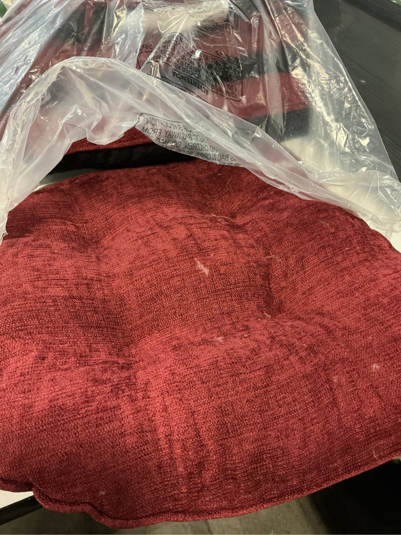 Condition photo showing As Is for HARBOREST Chair Cushions for Dining Chairs Set of 4 - Chenille Tufted Kitchen Chair Cushions with Ties and Non-Slip Bottom, Foam Chair Pads for Dining Chairs, 17" x 17", Burgundy Burgundy 4 Count (Pack of 1)