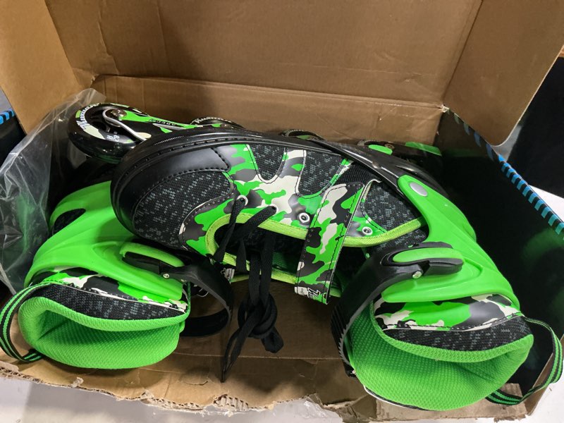 Condition photo showing New/Like New for kuxuan boys adjustable inline skates with light up wheels, fun illuminating skates for kids girls youth green x-large(adult 8-10 us)