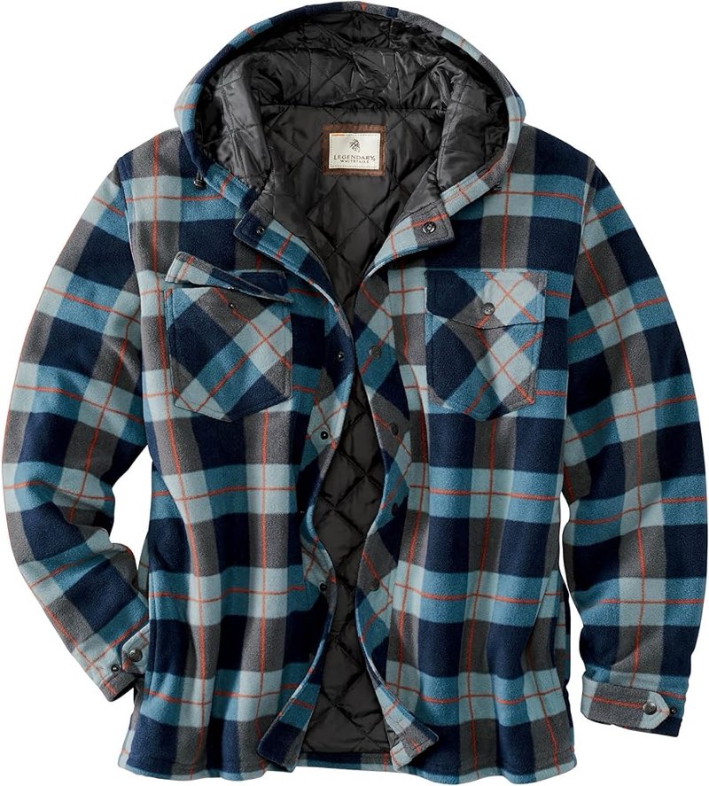 Legendary Whitetails Men's Size Ranger Quilted Fleece Shirt Jacket-Casual Snap Front Hooded Regular 