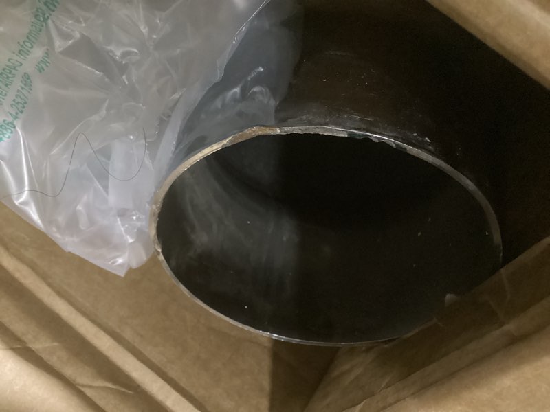 Condition photo showing As Is for exhaust tip, 4 inch diesel exhaust tip elbow tip with a clamp, 4" inlet 6" outlet chrome exhaust tip for pickups, trucks and cars 4'' inlet 6'' outlet with clamp