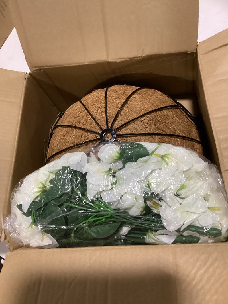 artificial hanging flowers faux plants basket for outdoors spring summer decor, fake silk bougainvillea in planter outdoor look real uv resistant faux flower for outside porch patio garden home, white white-new