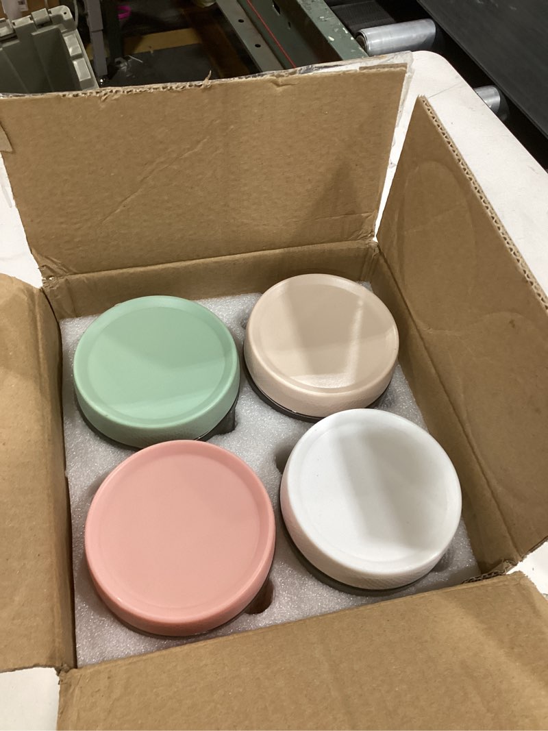 Condition photo showing New/Like New for 4-Pack Overnight Oats Containers with Lids,16 OZ Wide Mouth Glass Jars with Airtight Lids, Mason Jars Glass Food Containers for Snack Spice Sugar Food Prep Yogurt 4-colors