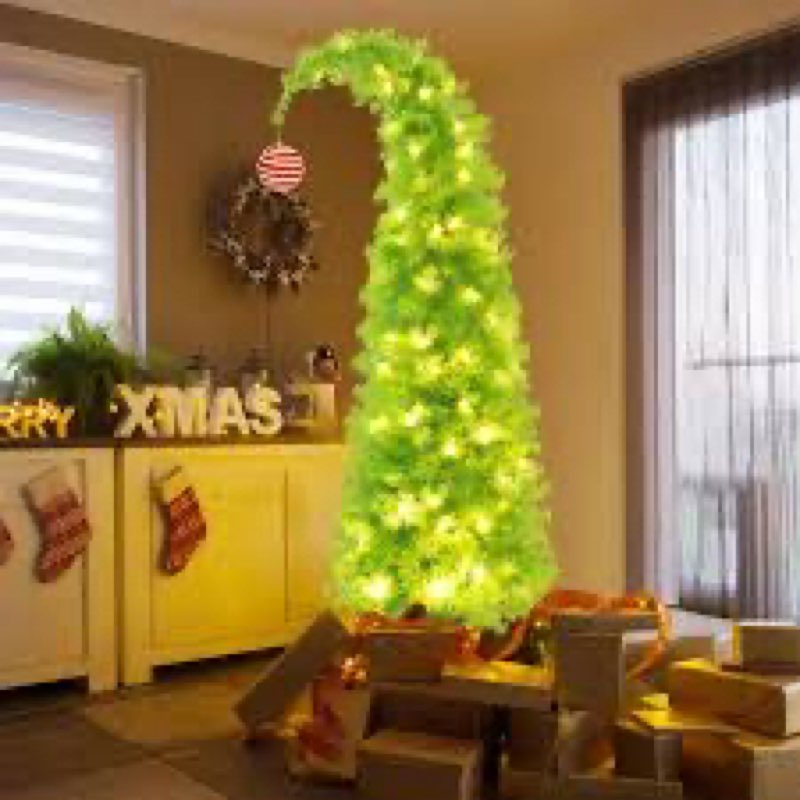 NEWISH Christmas Tree with Lights, 6ft Bendable Lime Green Artificial Christmas Tree Decorations wit