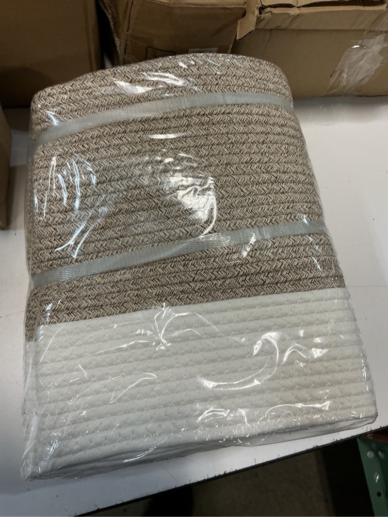 Condition photo showing Good Condition for 75l large cotton rope basket, soft toy storage bin for nursery & living room, decorative blanket basket for bedroom, baby-safe organizer for pillows &laundry, 22''×17''×12'', brown and white brown & white 75l