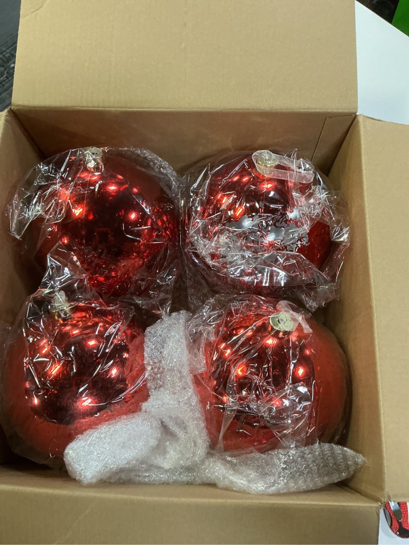 Condition photo showing As Is for 4 pcs extra large retro mercury christmas balls ornaments 8'' oversized giant hanging shatterproof electroplated ball christmas tree ornaments for xmas party outdoor decor (red)