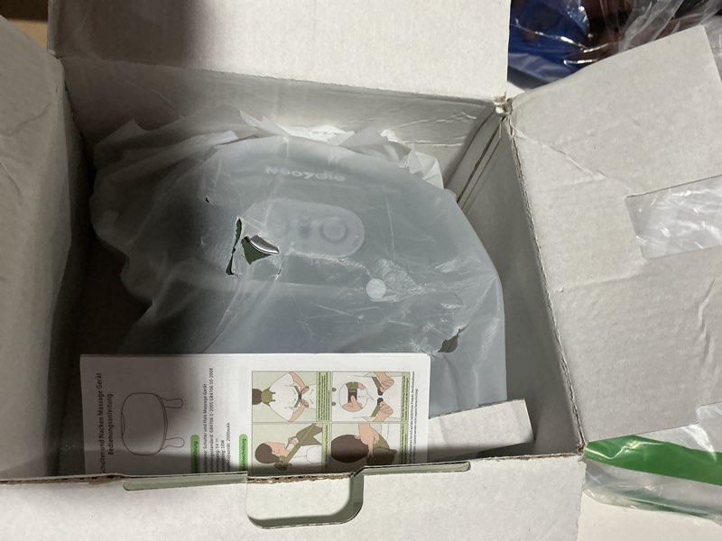 Condition photo showing Good Condition for nooydio neck massager, neck and back massager with heat & 4d kneading, shiatsu deep tissue wireless massager for shoulder cervical pain relief, portable rechargeable for home office (green)