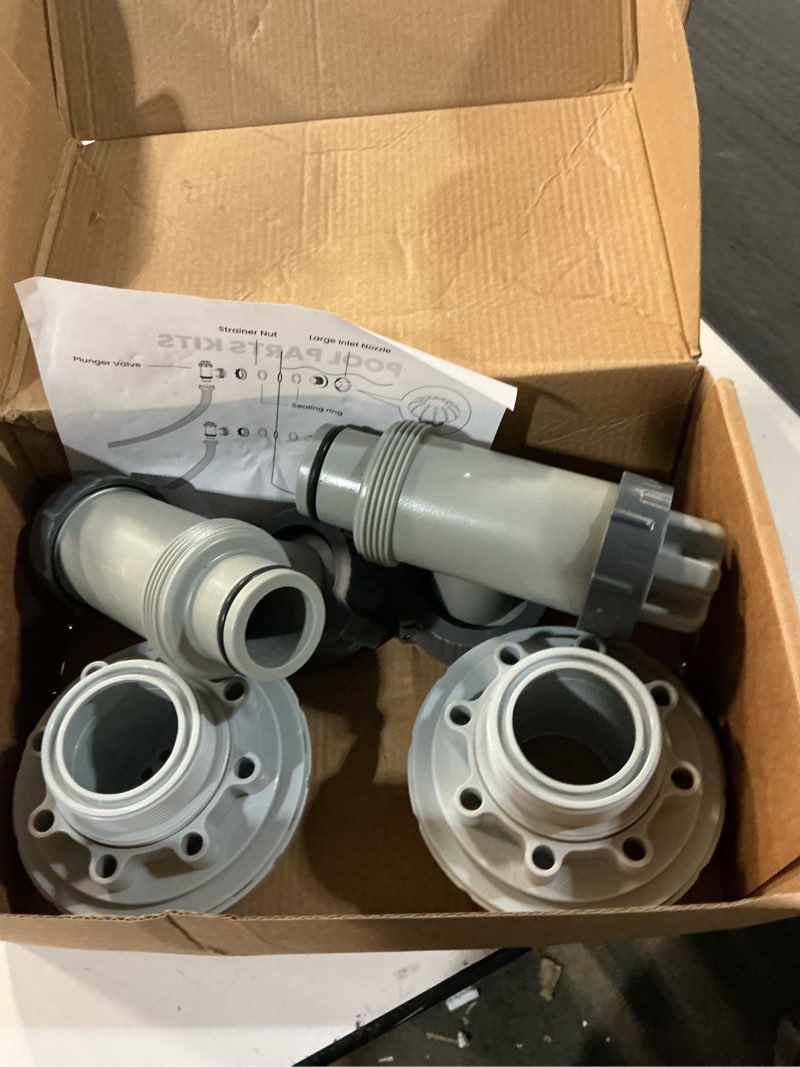 Condition photo showing As Is for above ground pool parts, replacement pool pump part for intex/bestway/coleman with plunger valve, 1.5" outlet strainer & inlet nozzle, pool hose adapter for intex sand pump (grey)