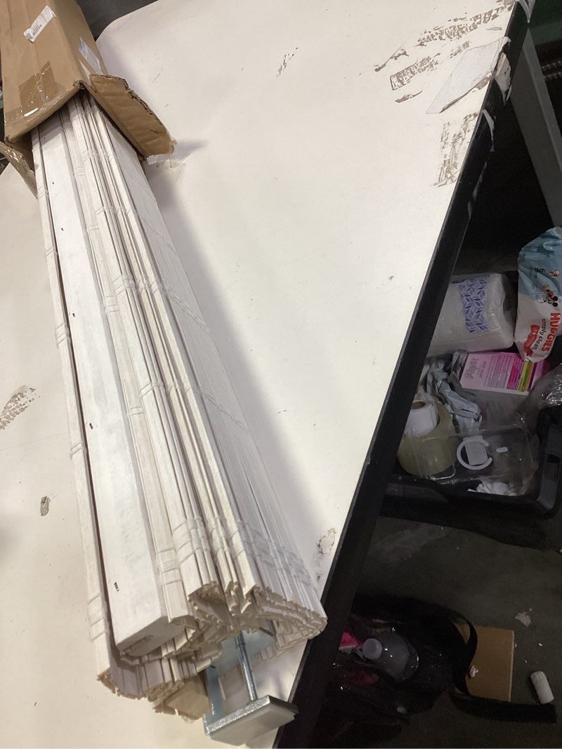 Condition photo showing As Is for LazBlinds No Tools No Drill Cordless Bamboo Roman Shades, Light Filtering Window Treatment, Roll Up Bamboo Blinds for Windows 28.5'' W x 48'' H, Whitewash T Light Filtering-whitewash T 28.5" W x 48" H