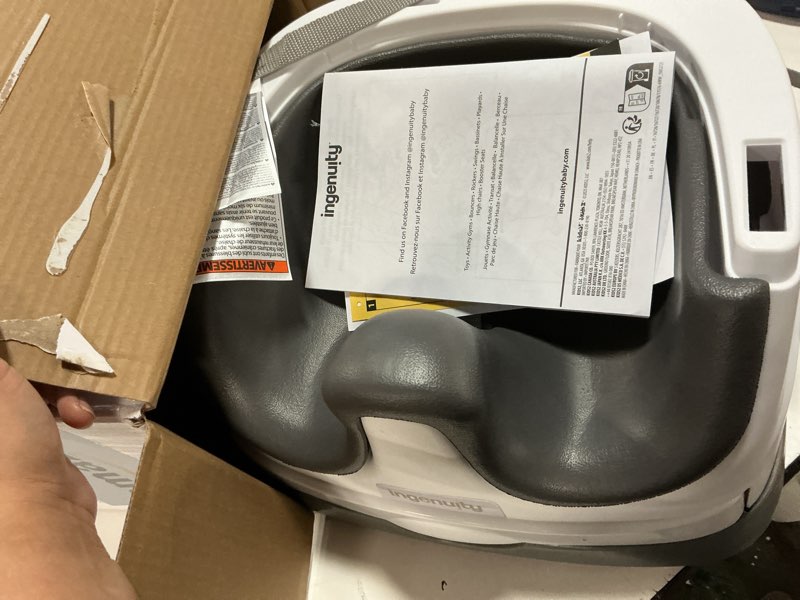 Condition photo showing New/Like New for ingenuity baby base 2-in-1 booster feeding and floor seat with self-storing tray - slate