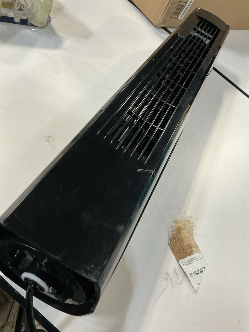 Condition photo showing As Is for Uthfy Oscillating Tower Fan with Remote, Electric Standing Floor Fan for Bedroom Indoor Office and Home Use,Quiet Cooling Portable Bladeless Tower Fans, 30 inchs, Black Black Fan