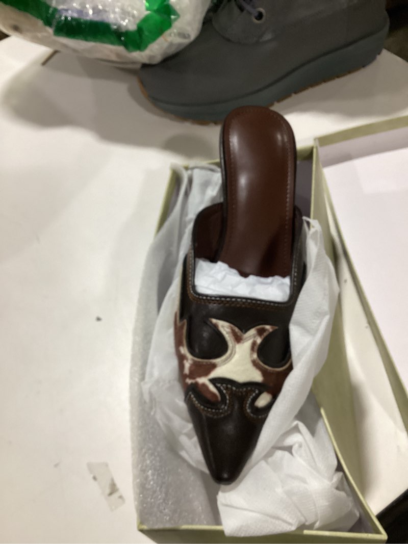 Condition photo showing Good Condition for SOVANYOU Kitten Heel Mules for Women Pointed Toe Pumps Stitching Flame Design Close Toe Heels Comfortable Mules for Casual 8.5 Cow