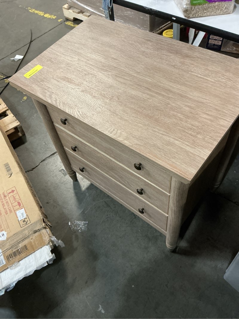 Condition photo showing As Is for 2 pack) my texas house monroe 3 drawer nightstand with usb, brushed oak finish