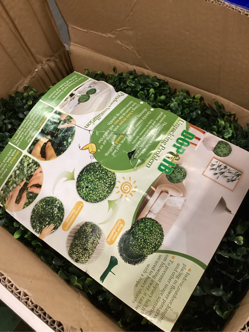 Condition photo showing Good Condition for Artificial Plant Topiary Ball: UV-Anti 2 PCS 16 Inch 4-Layer Leaf Faux Boxwood Decorative Balls for Wedding, Balcony,Garden, Backyard and Indoor & Outdoor Greenery Home Décor 16 inches Green