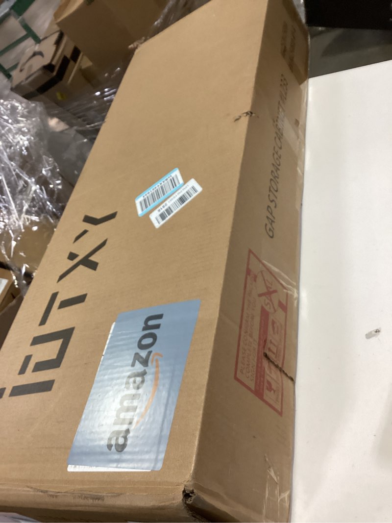 Condition photo showing New/Like New for IOTXY Small Narrow Corner Bookcase - 59 Inches Tall Gap Freestanding Storage Cabinet, 7 Lattices Open Shelves Tower Rack, Cubes Bookshelf in White 7-Cubes White