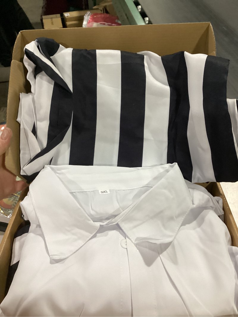Condition photo showing Good Condition for Black and White Costume Suit Men Adult Vertical Strip Jacket Halloween Costumes Scary Movie Character Cosplay Outfit Black and White Striped Medium
