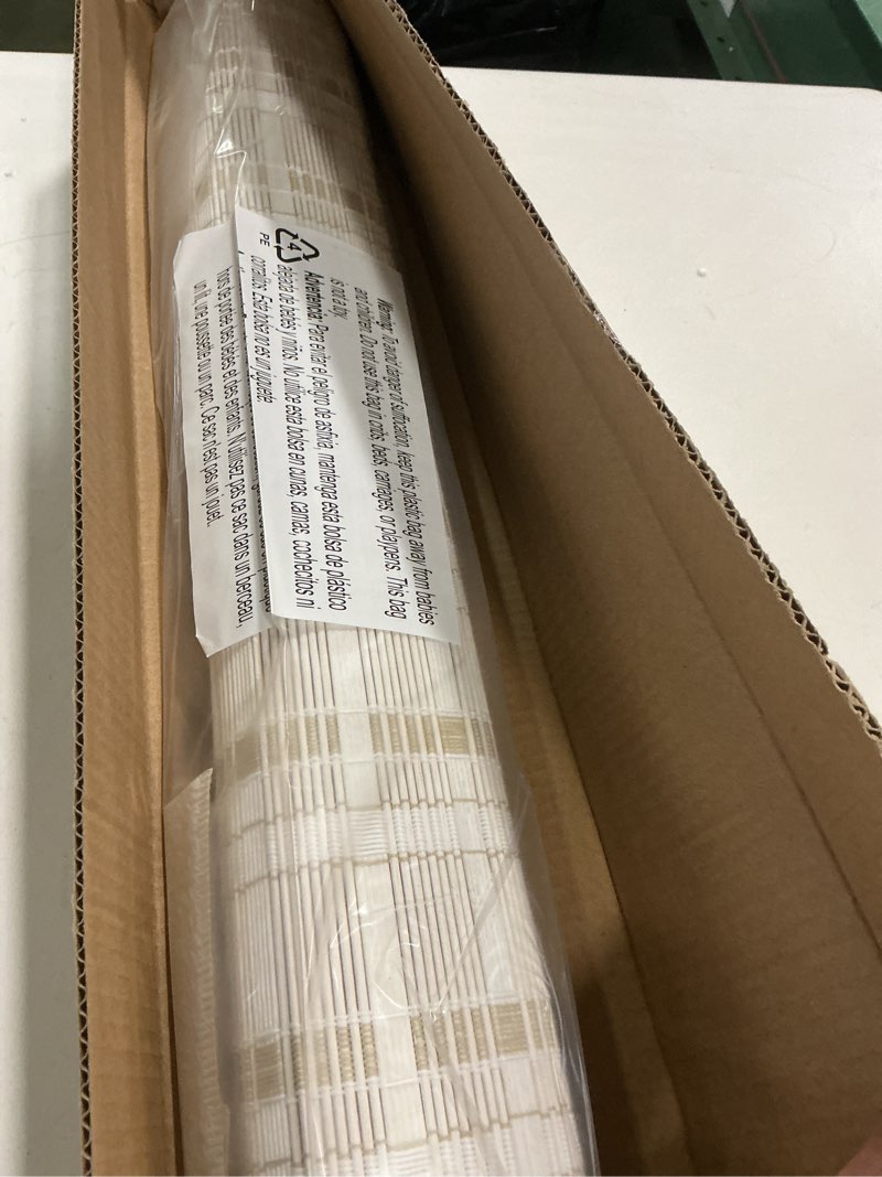 Condition photo showing New/Like New for LazBlinds No Tools No Drill Bamboo Roller Shades, Cordless Bamboo Blinds, Light Filtering Roll Up Blinds for Windows, French Door, Porch or Patio, 27'' W x 64'' H, Whitewash B Whitewash B 27'' W x 64'' H