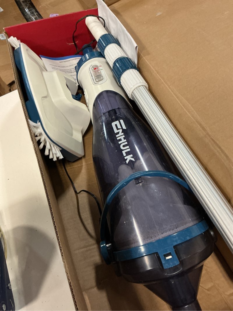 Condition photo showing As Is for enhulk pool vacuum for above ground pool, upgraded 13.4" wide head & telescopic pole, 18.5 gpm powerful suction, 60 mins runtime, cordless handheld rechargeable pool cleaner for inground pools, pc15 pc15 blue