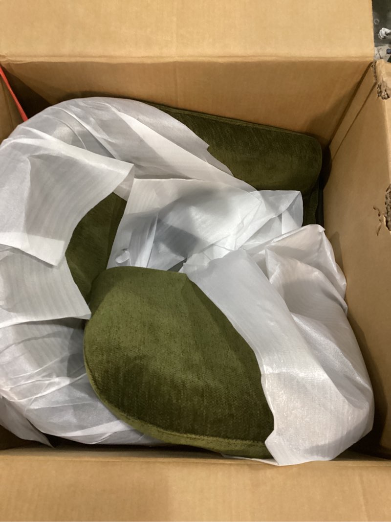 Condition photo showing As Is for (Incomplete) Upholstered Dining Chairs with Casters, Washable Cover Modern Dining Room Chairs with Barrel Backrest & Dual Armrest for Kitchen, Living Room, Bedroom, Green Fabric, 4PCS Green set of 4(4 BOX)