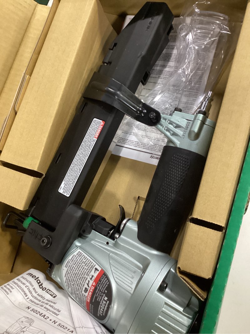 Condition photo showing Good Condition for metabo hpt wide crown stapler, pro-preferred pneumatic power nailers, lathing tool for sheathing & insulation, quick response, 16 gauge, up to 150 1" wide crown staples, length 1" to 2", n5024a2 metabo hpt n5024a2 only