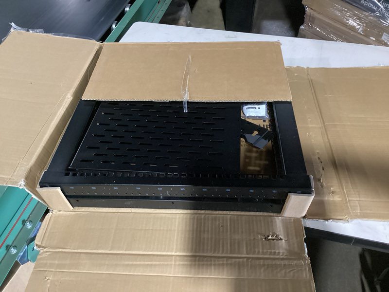 Condition photo showing Good Condition for tecmojo 12u open frame network rack for it & av gear, av rack floor standing or wall mounted,with 2 pcs 1u rack shelves & mounting hardware,network rack for 19" networking,audio and video device 12u without casters