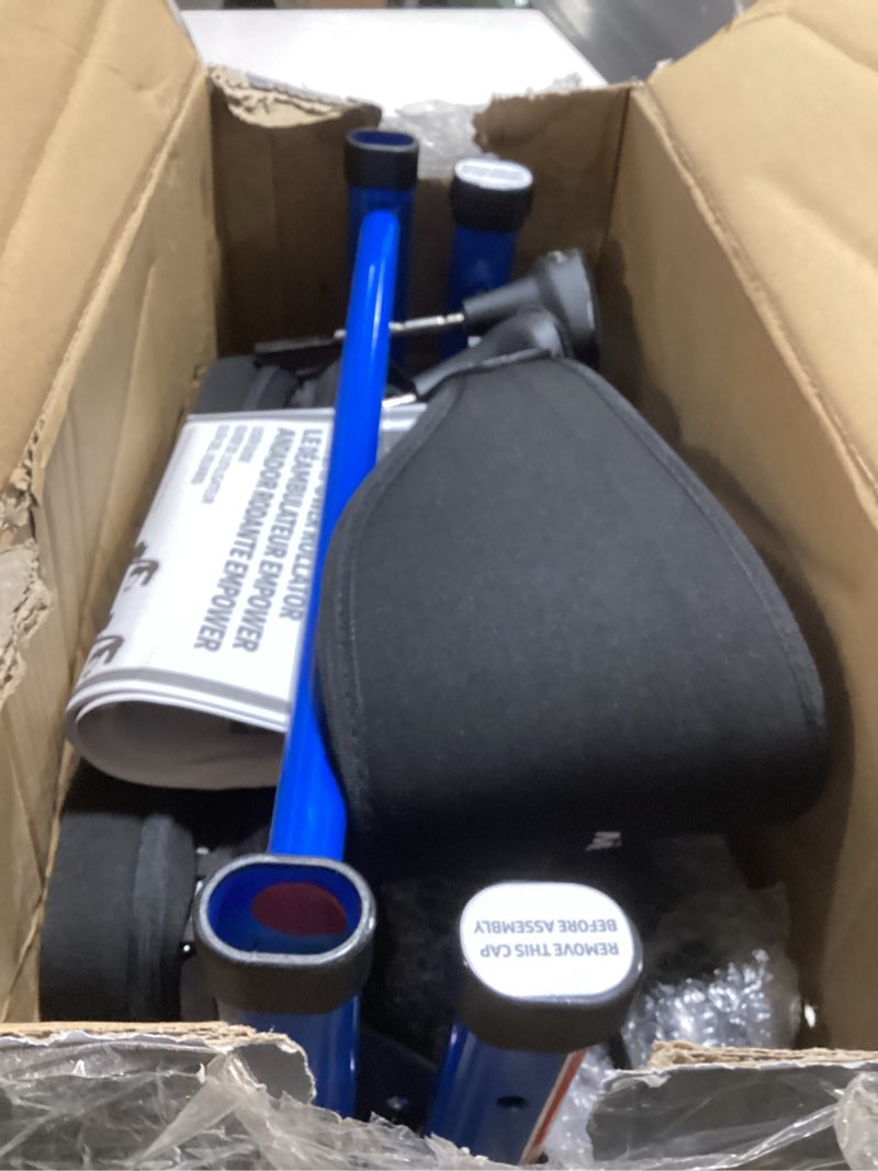 Condition photo showing Good Condition for Medline Premium Empower Folding Mobility Rollator Walker with Memory Foam Seat, Black & Blue, 300 lb. Weight Capacity, 8” Wheels, Cupholder, Rolling Walker for Mobility Impairment, Adjustable Handles Blue & Black