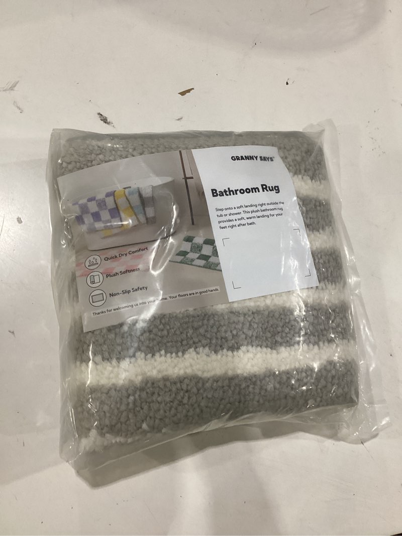 Condition photo showing Good Condition for granny says striped bathroom rugs non slip, 16" x 24", bath rugs for bathroom washable, bath mats for floor, microfiber bath mat for tub, absorbent bath rugs for shower room, grey b-grey 1'4" x 2' (16" x 24")