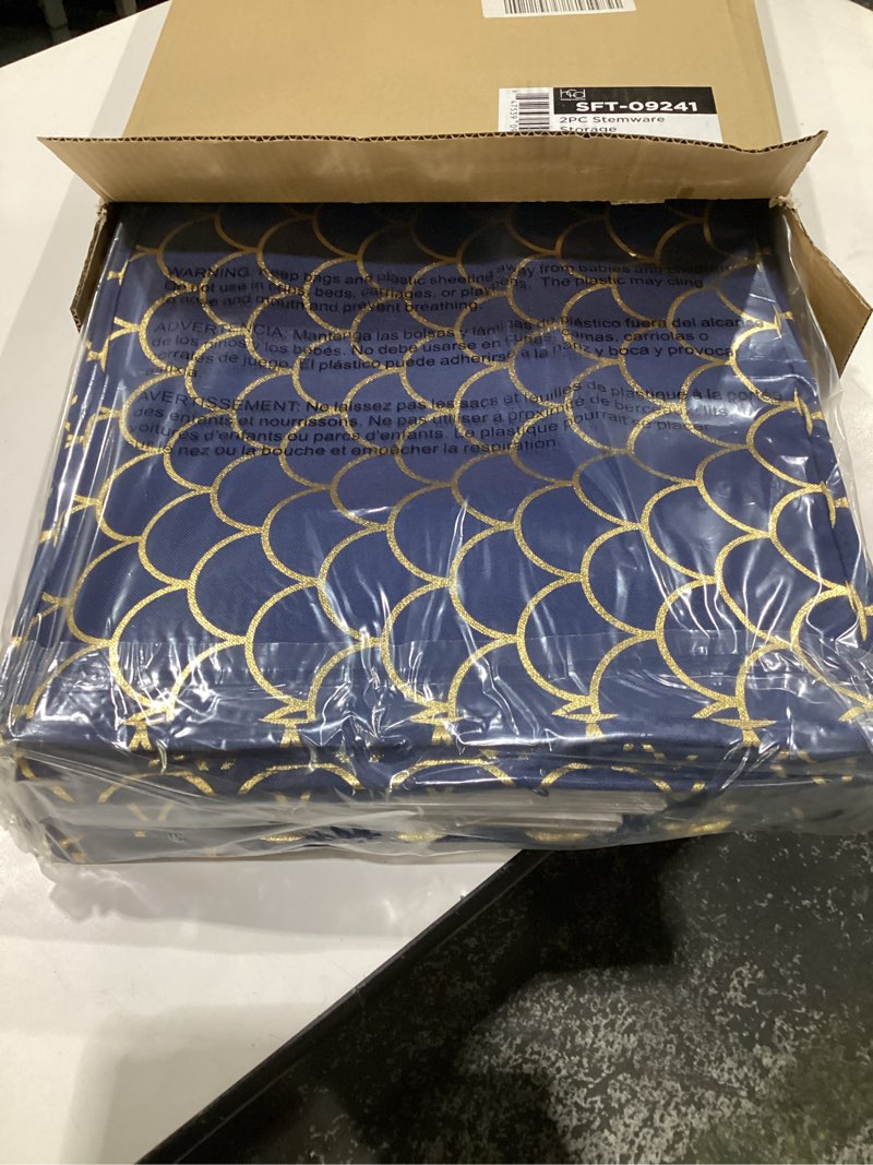 Condition photo showing Good Condition for Honey-Can-Do Honey Can Do Stemware Storage Box Set, Golden Scallop Print SFT-09241 Navy Blue Medium