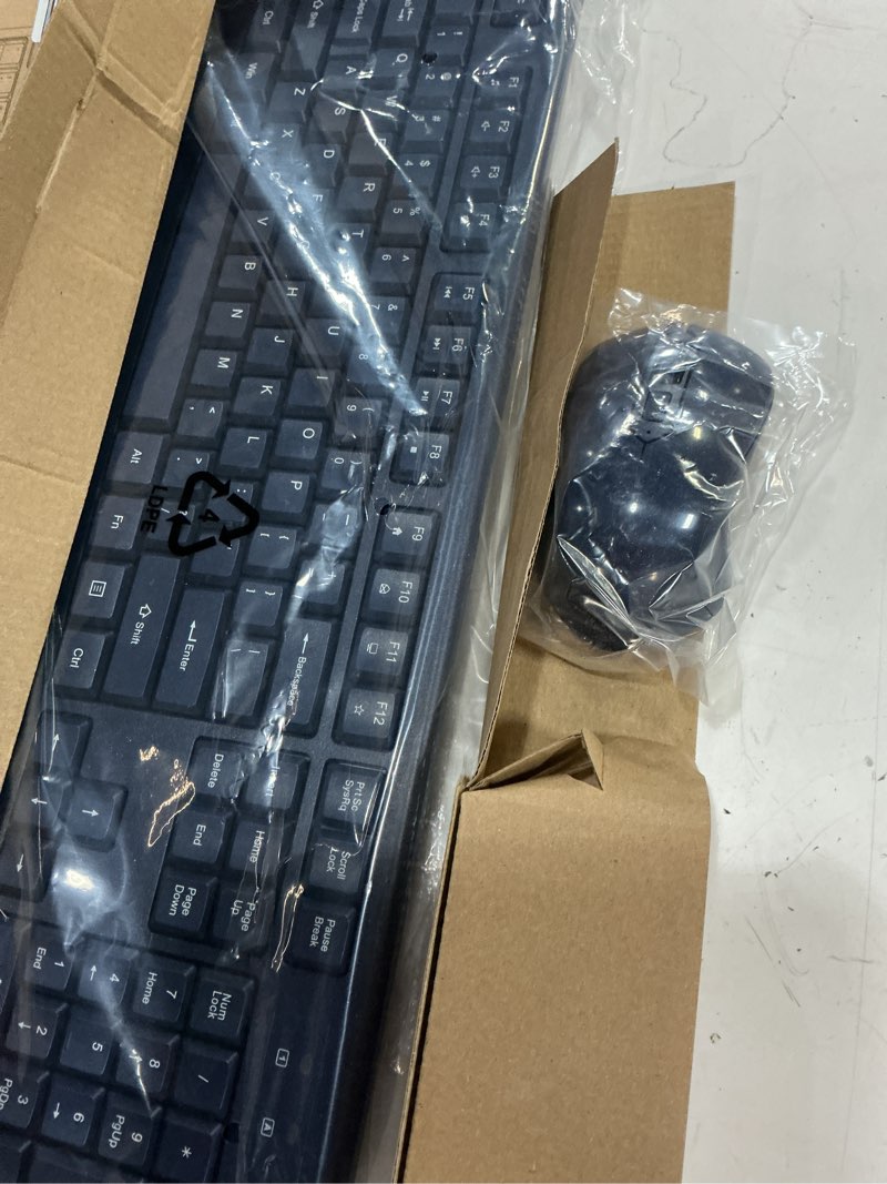 Condition photo showing New/Like New for wireless keyboard and mouse combo, full-sized 2.4ghz wireless keyboard with comfortable palm rest and optical mouse for windows, mac os pc/desktops/computer/laptops (starry blue)