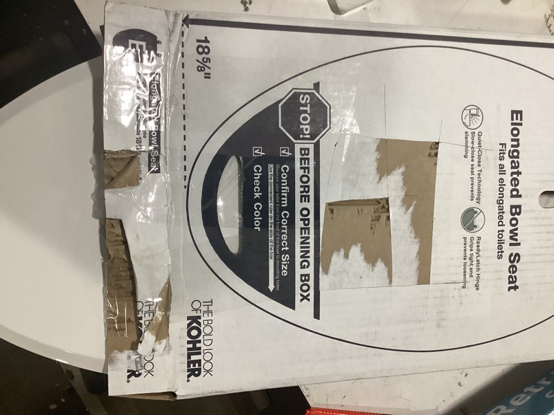 Condition photo showing Good Condition for kohler 4636-rl-0 cachet readylatch elongated toilet seat slow close, soft close toilet seat quiet lid, contoured grip-tight bumpers installation hardware, apartment essentials, white white elongated ready latch