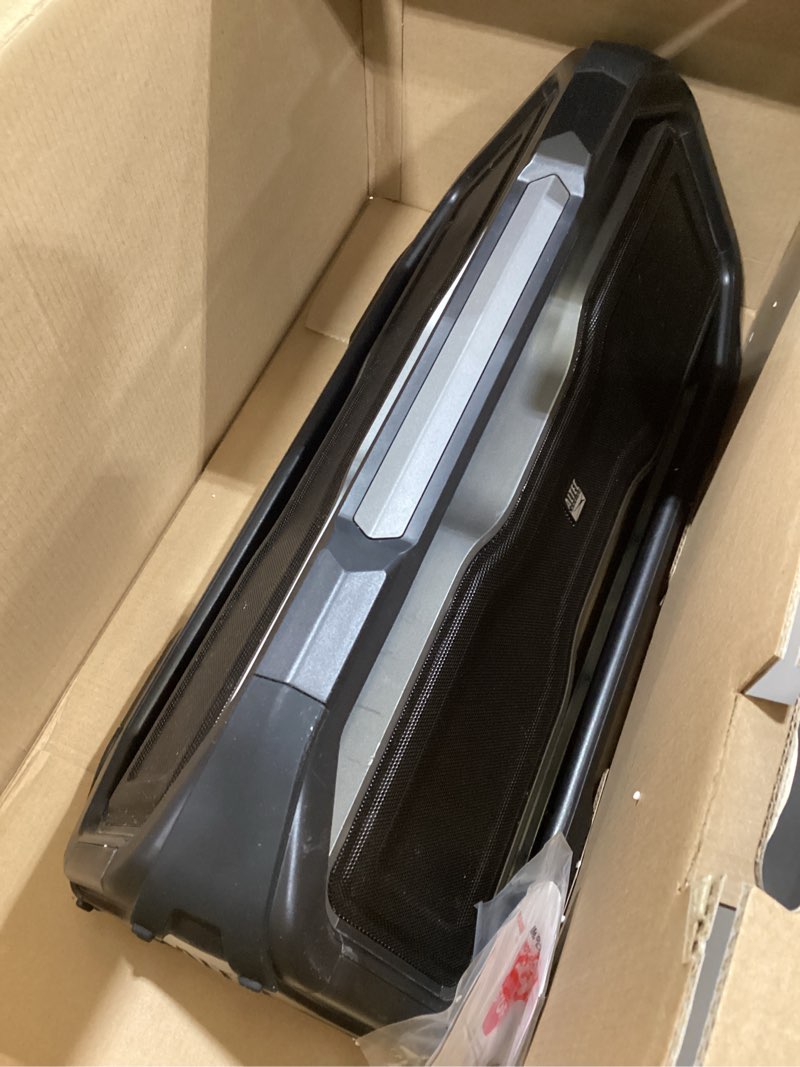 Condition photo showing As Is for altec lansing - rockbox wireless bluetooth speaker, portable waterproof speaker with 20 hour playtime and 5 illuminating led light modes, floating wireless for indoors and outdoors steel grey